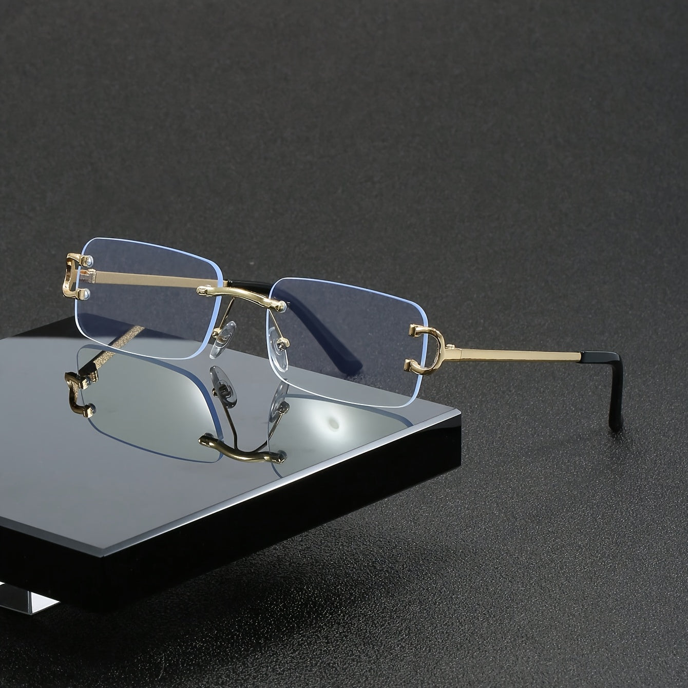 Unisex Fashion Rimless Rectangular Blue Light Blocking Glasses - Cyber Setups - Jin Baiping