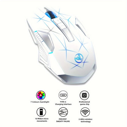 HXSJ 2.4G Wireless Rechargeable Mouse with Color Backlight - Cyber Setups - Black