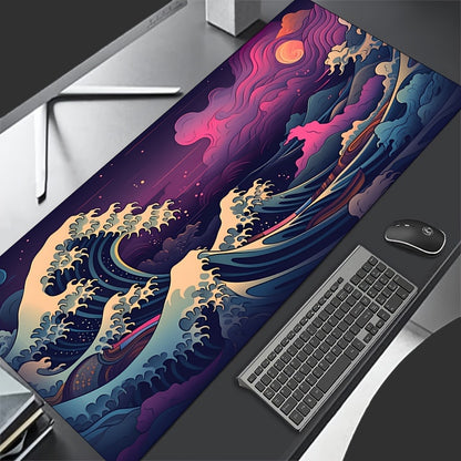 Purple Giant Wave Anime Mouse Pad – Large Gaming Desk Mat - Cyber Setups - 23.6x11.8Inch(60x30CM)