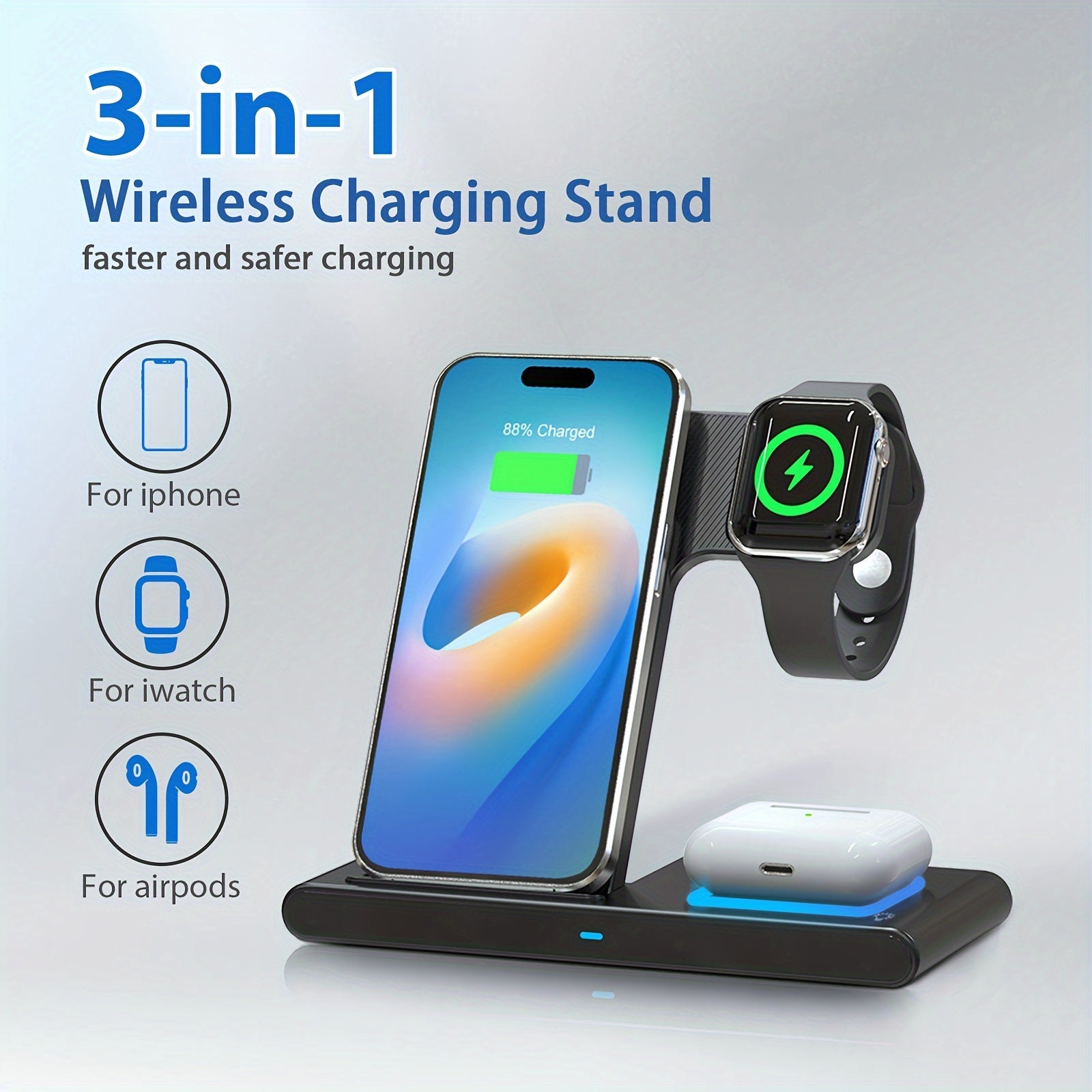 Portable 3 In 1 Fast Wireless Charger, Foldable Wireless Charging Station Suitable For Multiple Apple Accessories - Cyber Setups -