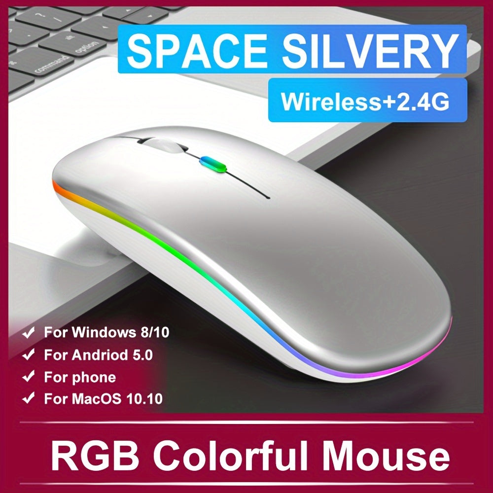 Rechargeable Wireless Computer Mouse - Cyber Setups - Space Silver