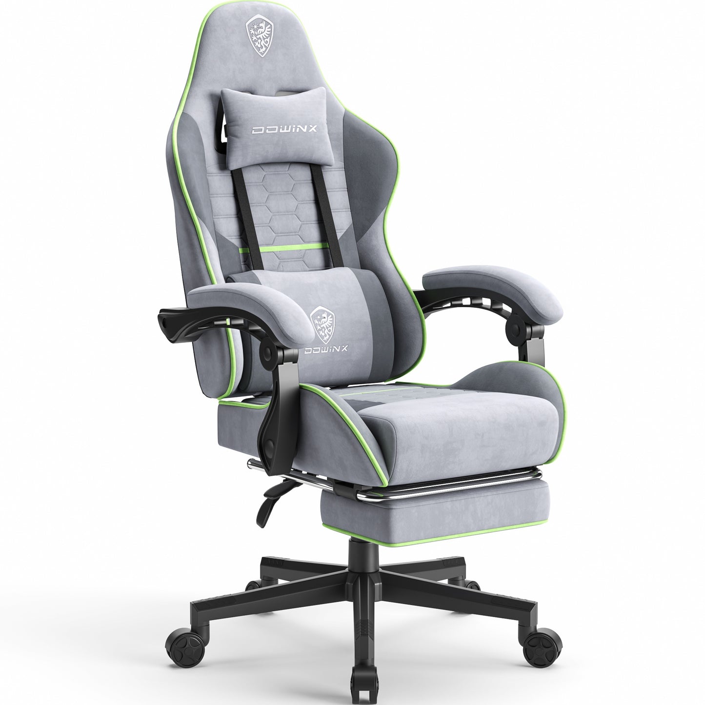 Gaming Chair Fabric with Pocket Spring Cushion, Massage Game Chair Cloth with Headrest - Cyber Setups - Green