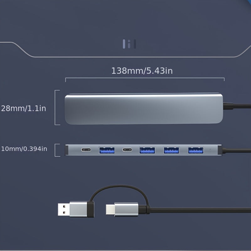 USB C Hub USB Hub 3.0, VIENON Aluminum 7 in 1 USB Extender, USB Splitter with 1 x USB 3.0, 4 x USB 2.0 and 2 x USB C Ports - Cyber Setups -