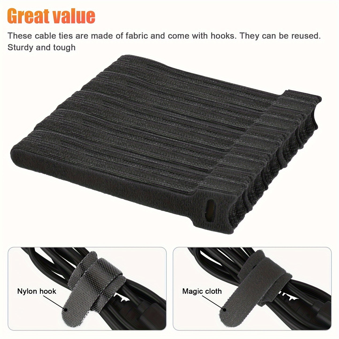 100PCS Reusable Cable Ties with Hook and Loop Fastening - Cyber Setups -