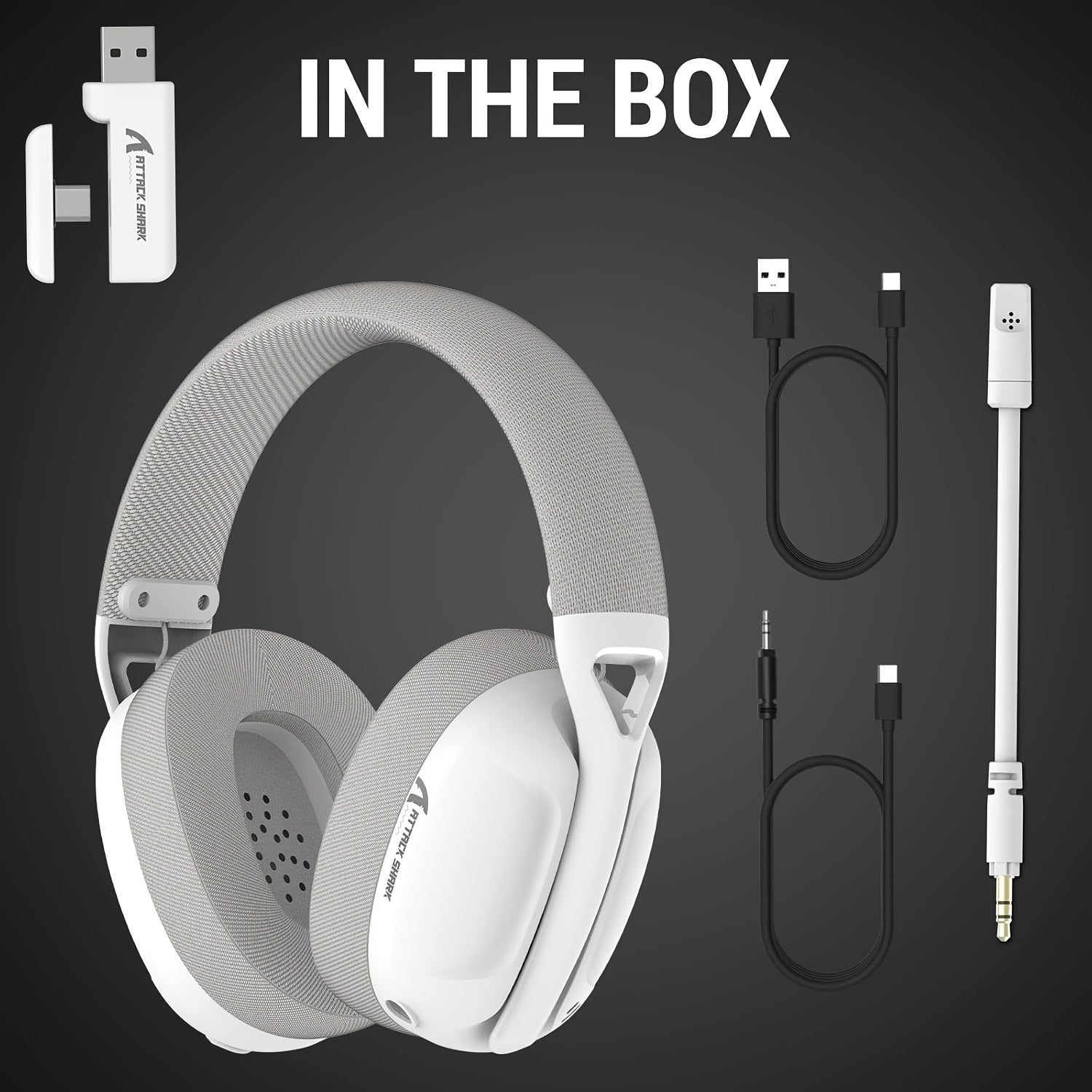 ATTACK SHARK L80 Lightweight Wireless Gaming Headset – 50H Battery, Noise Cancellation - Cyber Setups - White