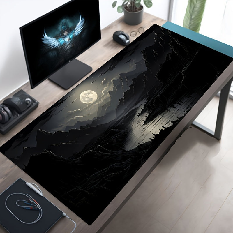 Full Moon River Scene Gaming Mouse Pad – Large, Non-Slip Mat - Cyber Setups - 30cm/11.8in*70cm/27.5in