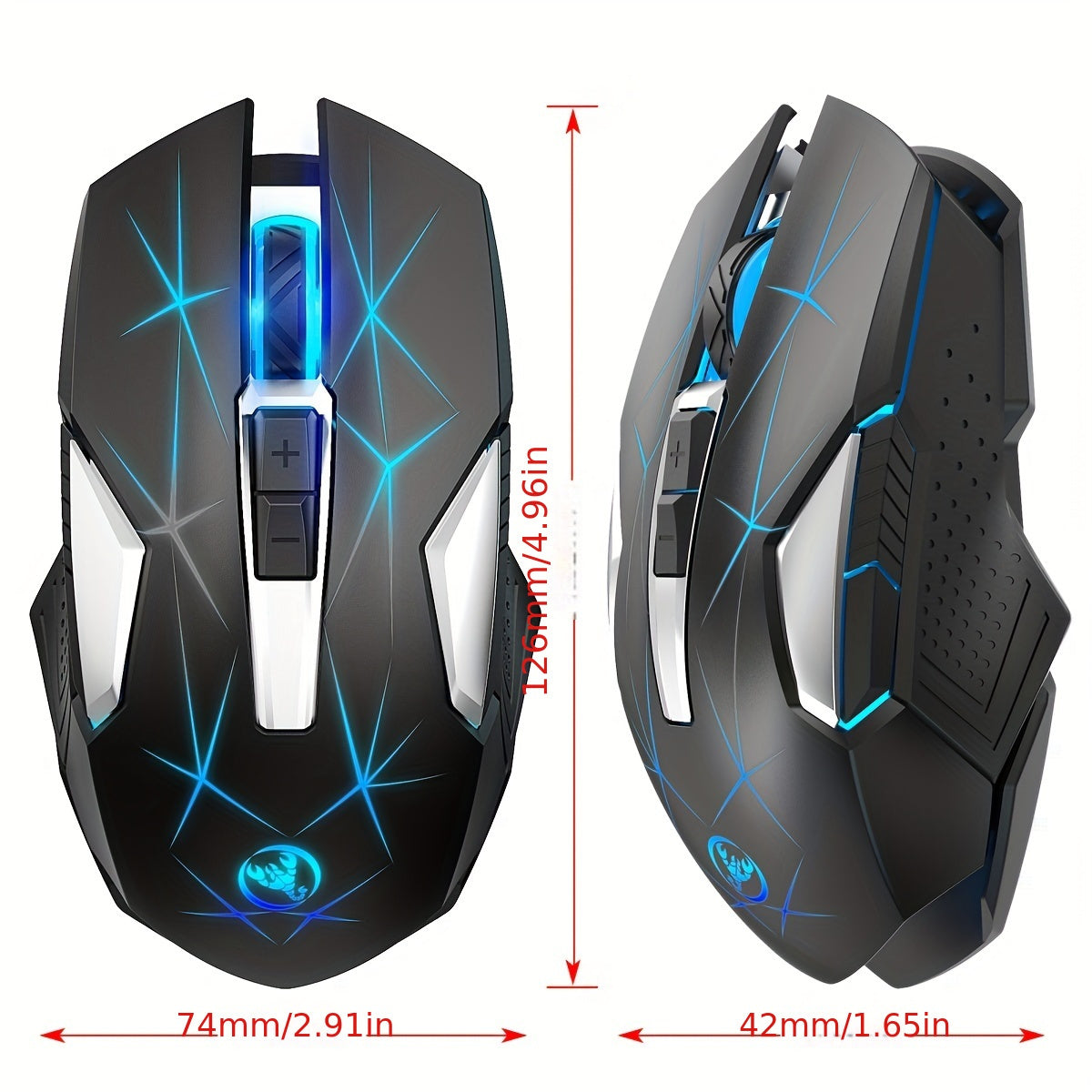 HXSJ 2.4G Wireless Rechargeable Mouse with Color Backlight - Cyber Setups - Black