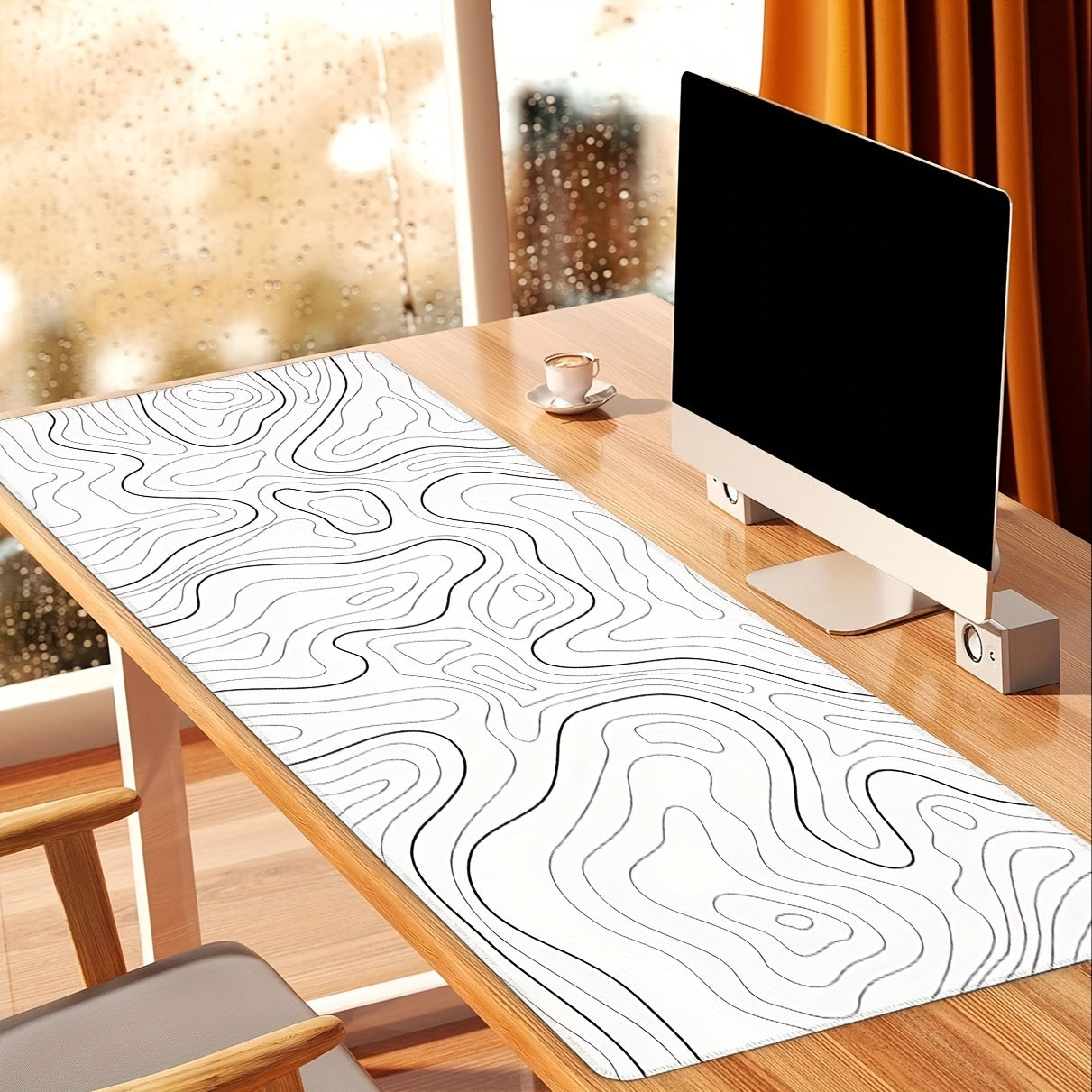 Large White Abstract Terrain Mouse Pad - Cyber Setups - 90*40cm/35.5*15.8inch