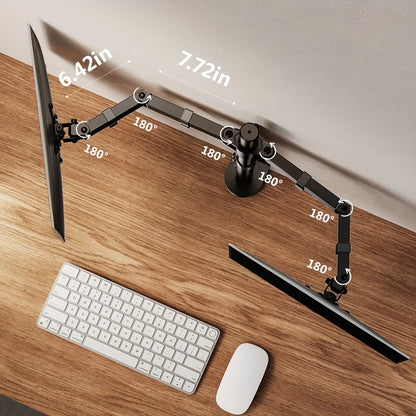 Adjustable Dual Monitor Arm for Desk with 32 Inch Max, Holds Up to 17.6 lbs, Black/White - Cyber Setups -