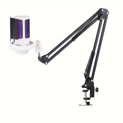 Game USB Microphone, RGB Condenser Microphone With Tripod - Cyber Setups - White