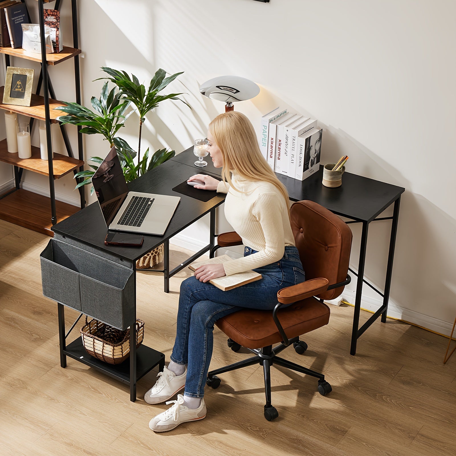 SMUG L-Shaped Computer Desk, Reversible Workstation with Storage Bag - Cyber Setups - Gray