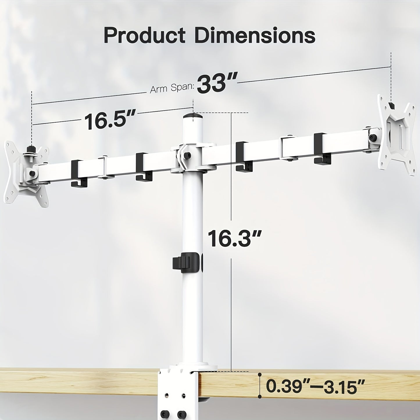 Adjustable Dual Monitor Arm for Desk with 32 Inch Max, Holds Up to 17.6 lbs, Black/White - Cyber Setups -