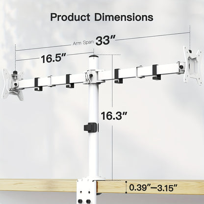 Adjustable Dual Monitor Arm for Desk with 32 Inch Max, Holds Up to 17.6 lbs, Black/White - Cyber Setups -