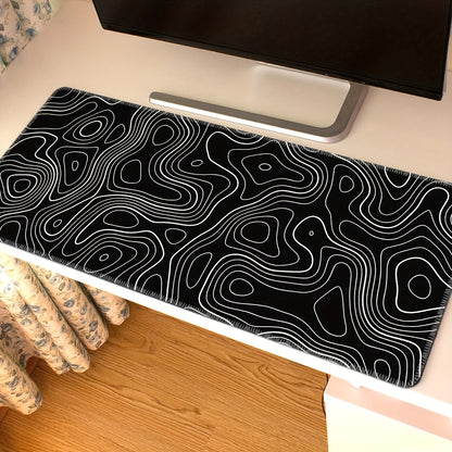 Black and white terrain line large mouse pad - Cyber Setups - Black / 79.8*40cm/31.42*15.75inch