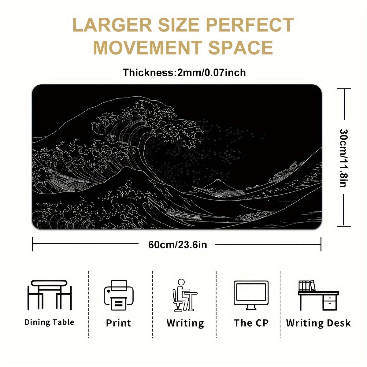 Black And White Japanese Waves Sea Mouse Pad - Cyber Setups -