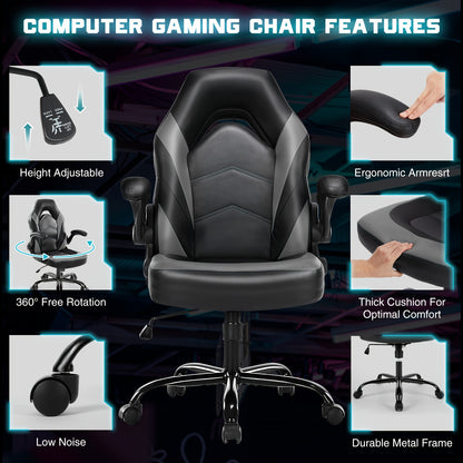 DUMOS Height Adjustable Ergonomic Gaming Chair with Lumbar Support - Cyber Setups - Gray