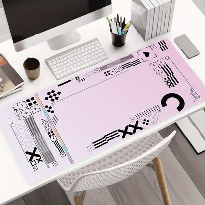 Geometric Pattern Gaming Mouse Pad – XL Black & White Desk Mat - Cyber Setups - Light Pink [31.5*11.81inch]