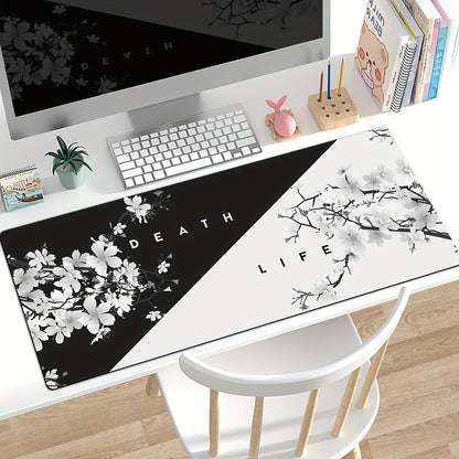 Black & White Cherry Blossom Gaming Mouse Pad – Life & Death - Cyber Setups - 23.6x11.8Inch(60x30X0.2CM)