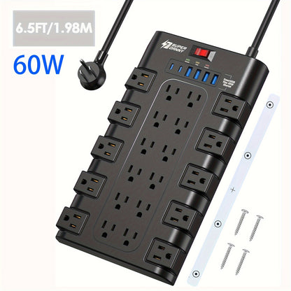 SUPERDANNY Power Strip Surge Protector With 6 USB Charging Ports And 22 AC Outlets, - Cyber Setups - 60W-6.5ft