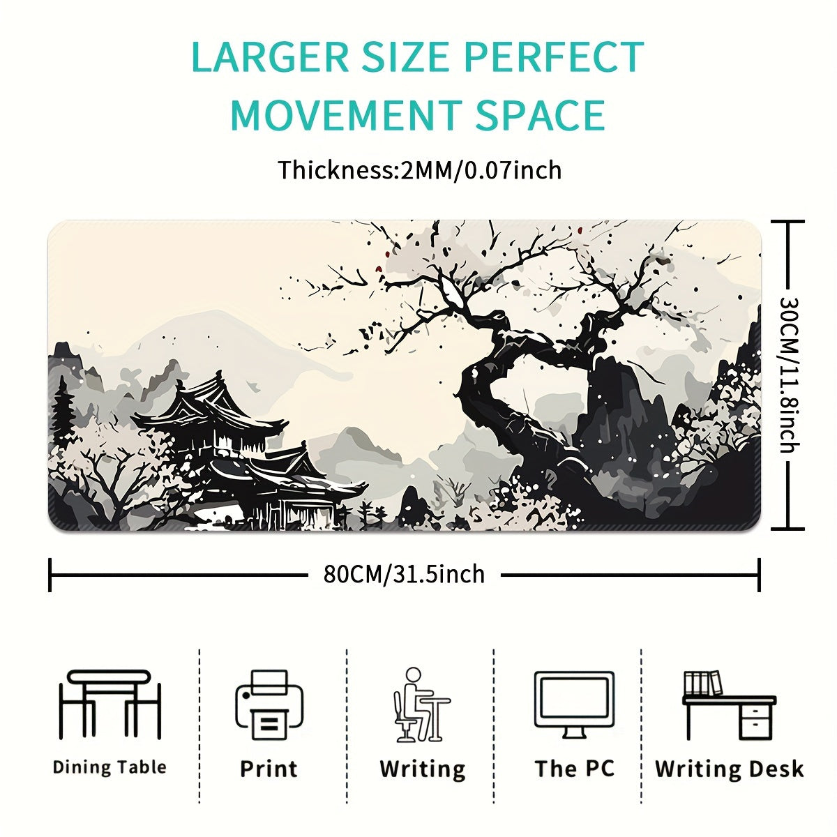 Ink Tree Landscape Extra Large Extended Thick Mouse Pad - Cyber Setups - 23.6*11.8inches(600x300x2mm)