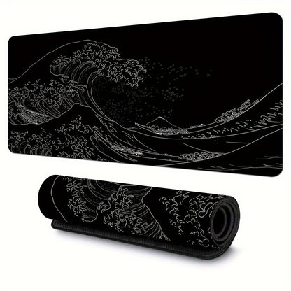 Black And White Japanese Waves Sea Mouse Pad - Cyber Setups -