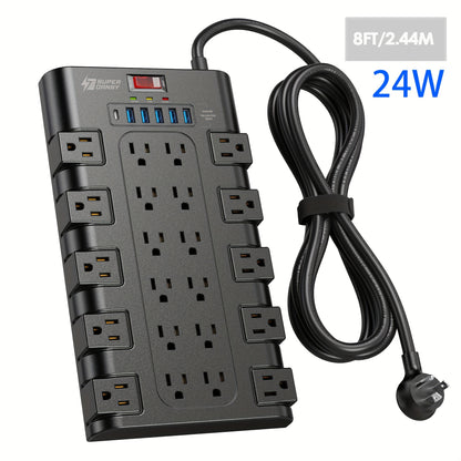 SUPERDANNY Power Strip Surge Protector With 6 USB Charging Ports And 22 AC Outlets, - Cyber Setups - 24W-8ft