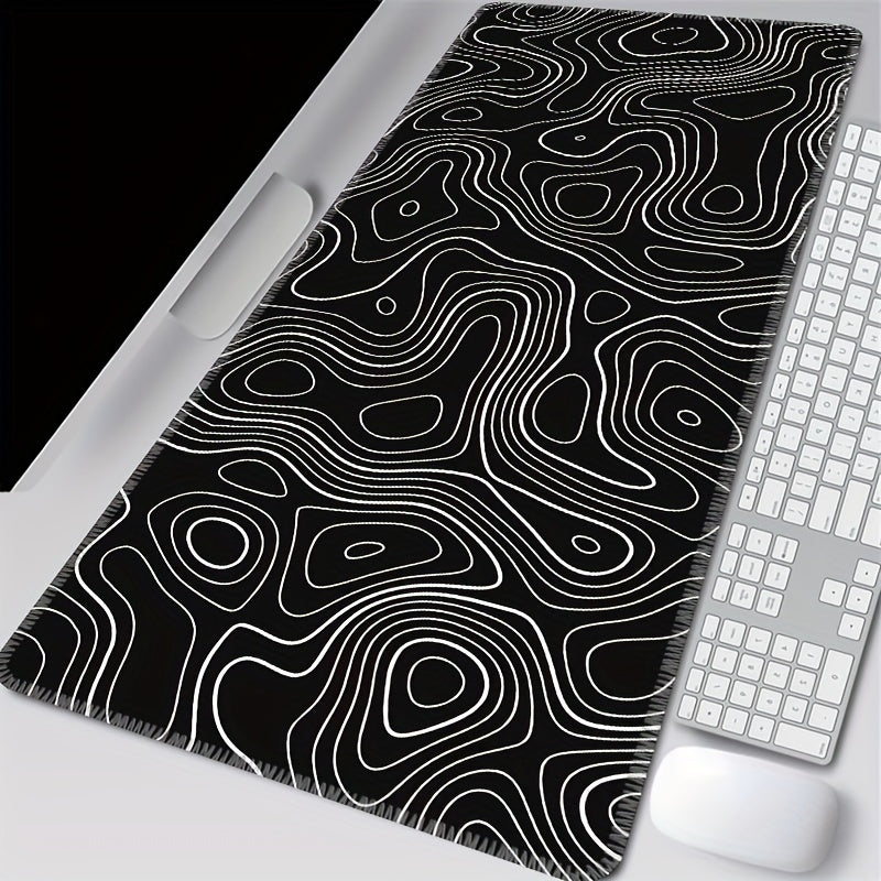 Black and white terrain line large mouse pad - Cyber Setups - Black / 89.8*45cm/35.36*17.72inch